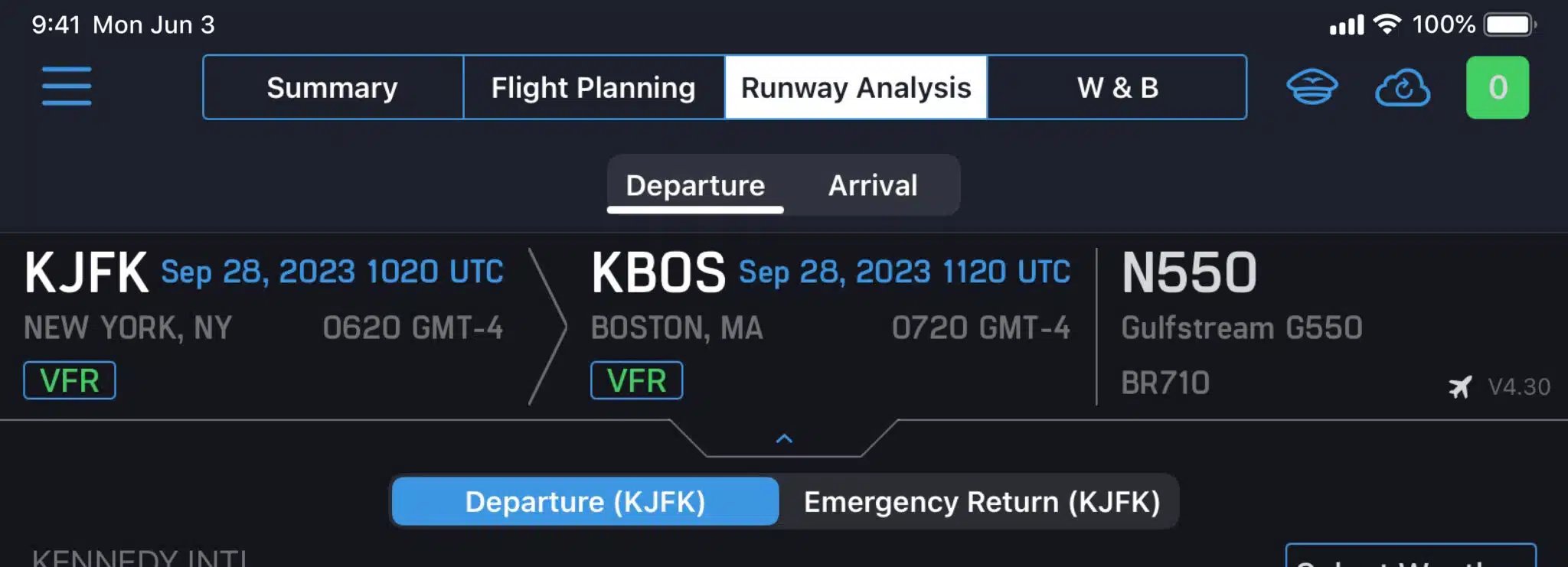 Close up of SID Analyzer VFR from KJFK to KBOS on a Gulfstream G550