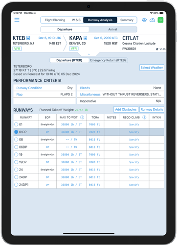 Runway Analysis Light iPad