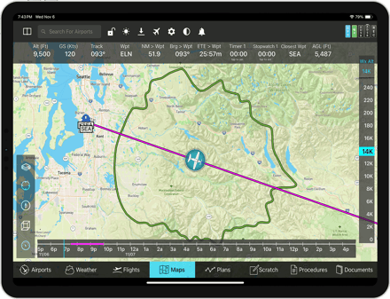 Product Screenshot: In-Flight Engine-Out Glide Rings in dark mode on an Apple iPad screen