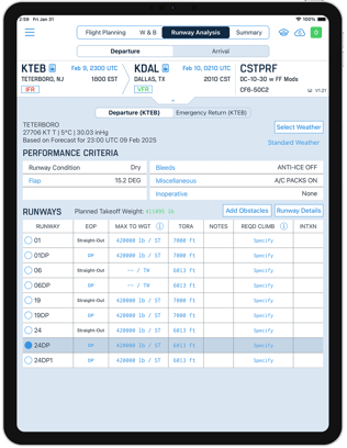 RB4- Runway Analysis Departure Tab Light