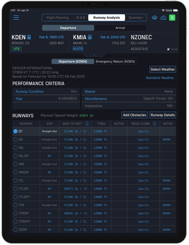 RB8- Runway Analysis Departure Page Dark