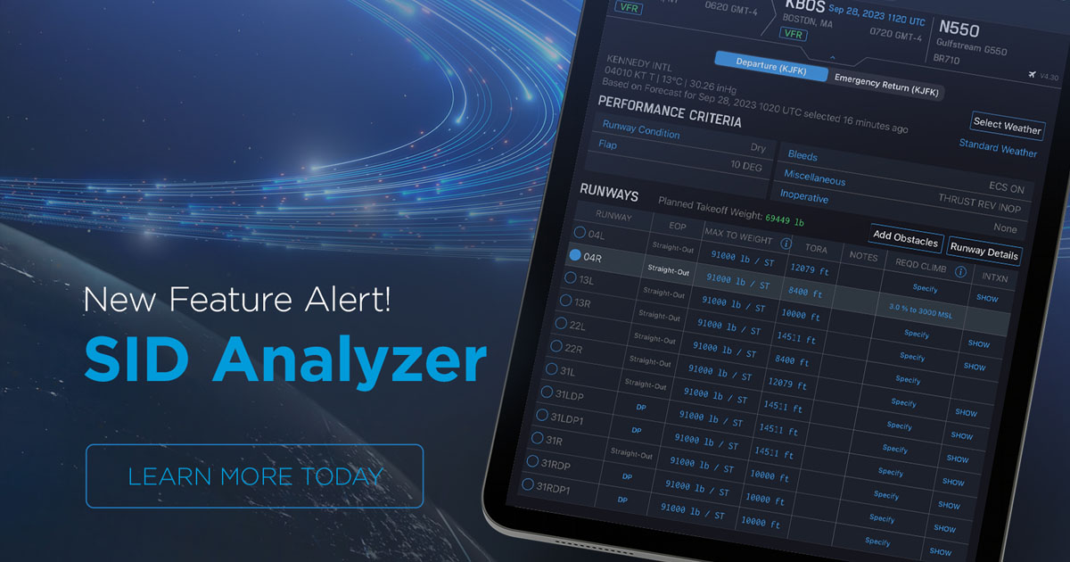 Standard Instrument Departure Analyzer feature showing product screens