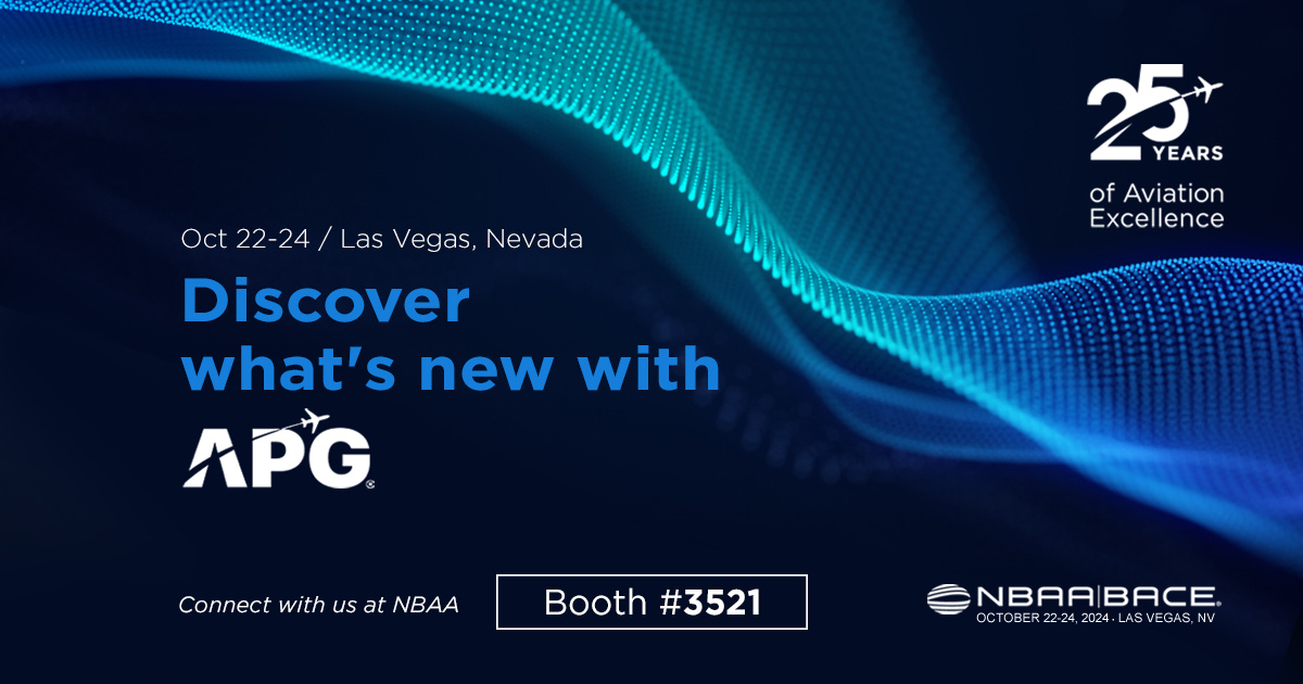 Join APG at NBAA-BACE 2024 in Las Vegas to celebrate 25 years of aviation excellence and discover the latest innovations in aviation technology. Booth #3521.